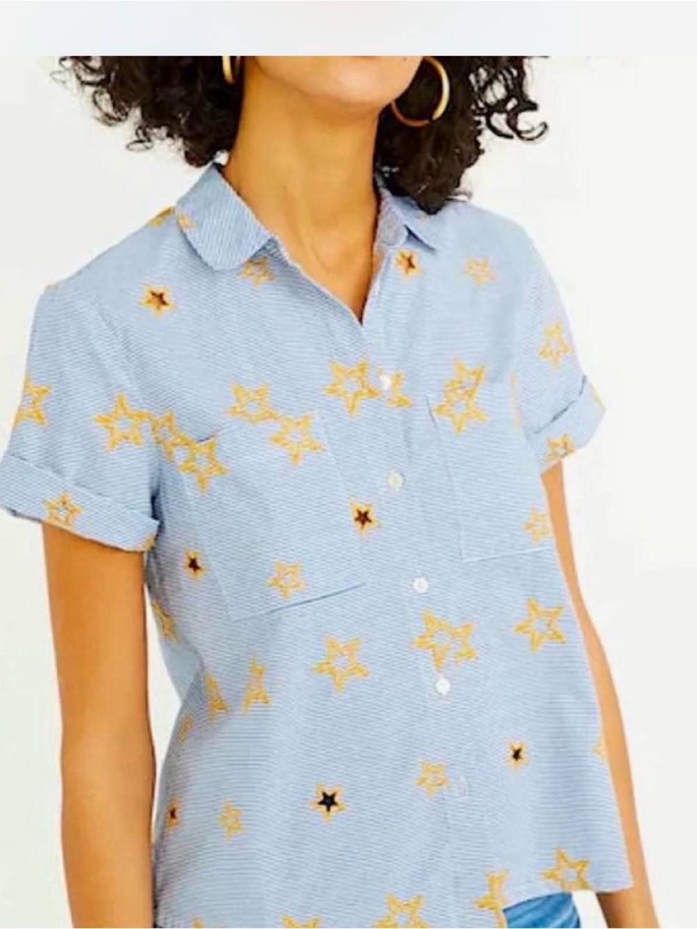 Madewell Blue Striped Shirt with Yellow Star Embroidery